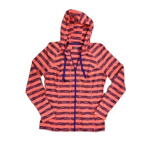 Lukka Women's Full Zip Athletic Jacket Hoodie Orange Purple Stripe Size XL